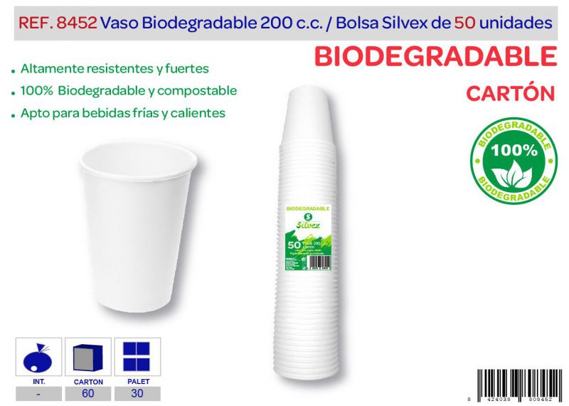 vaso biodegradable 200 cc lote de 50 cartón