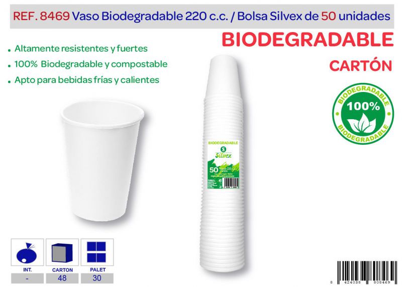 vaso biodegradable 220 cc lote de 50 cartón