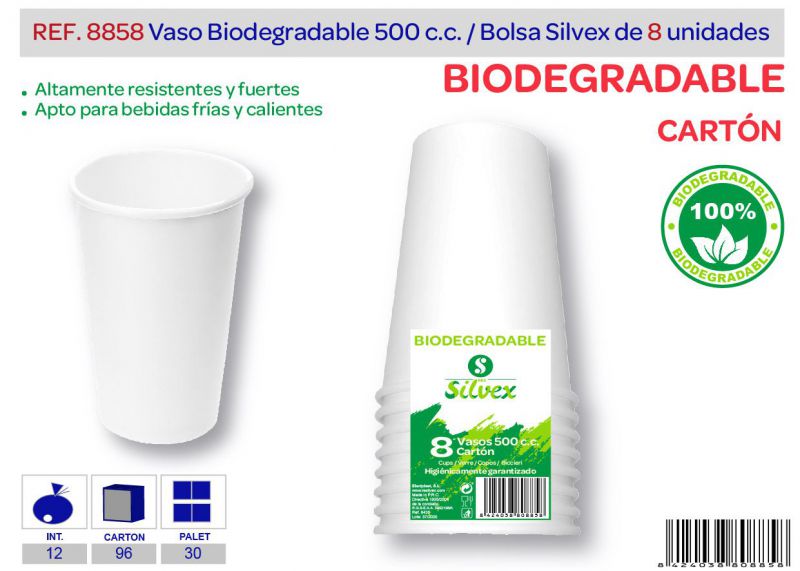 vaso biodegradable 500 cc lote de 8 cartón