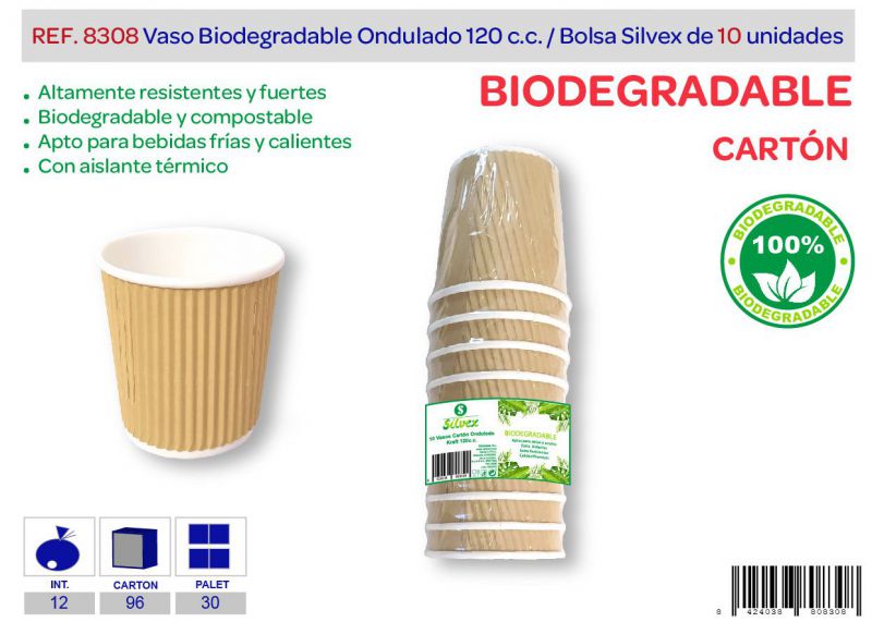 vaso biodegradable ondulado 120 cc lote de 10 kraft