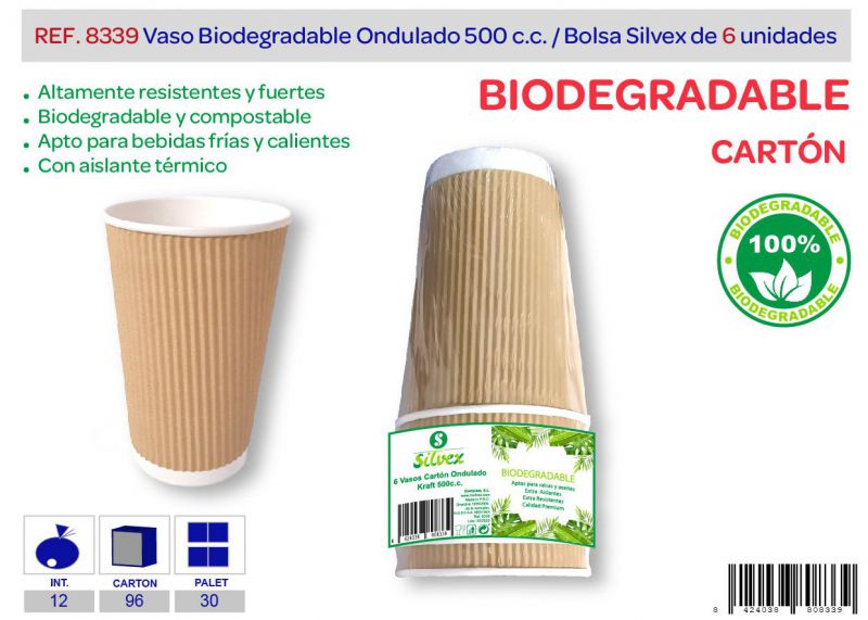 vaso biodegradable ondulado 500 cc lote de 6 kraft