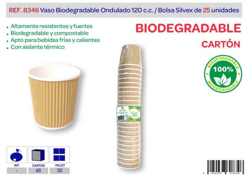 vaso biodegradable ondulado 120 cc lote de 25 kraft