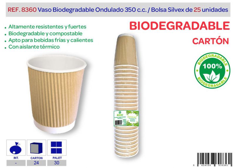 vaso biodegradable ondulado 350 cc lote de 25 kraft