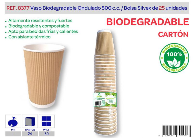 vaso biodegradable ondulado 500 cc lote de 25 kraft