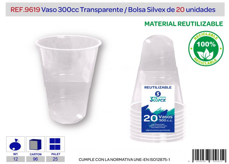 vaso 300 cc reutilizable tr. lote de 20