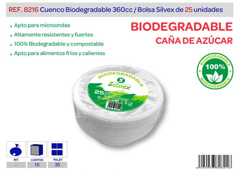 Cuenco biodegradable 360 cc lote de 25 caña de azúcar