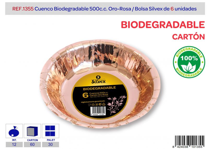 Cuenco biodegradable 500cc lote de 6 oro rosa brillante