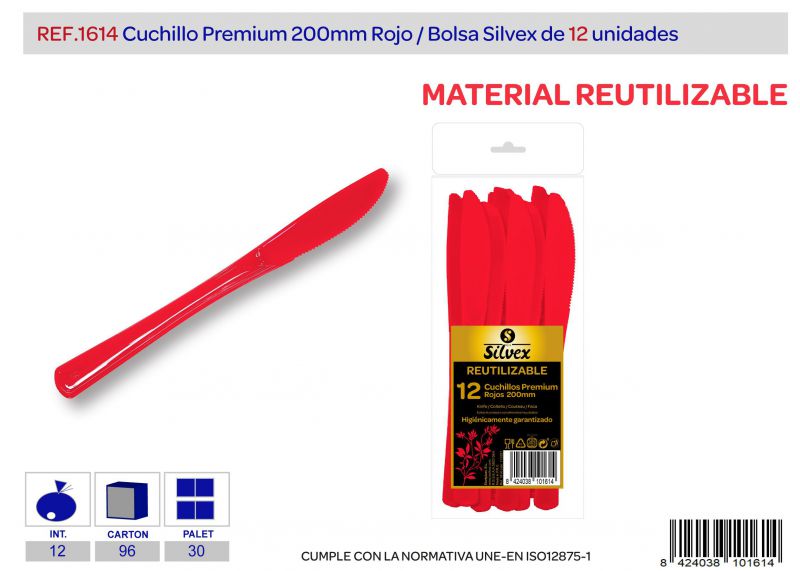 Cuchillo premium reutilizable rojo brillante l.12