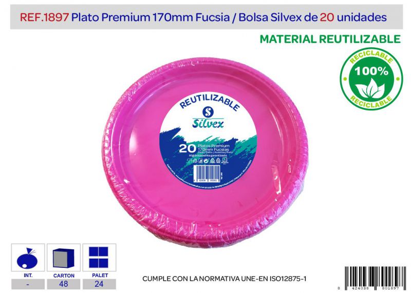 Plato premium reutilizable 170mm fucsia l.20