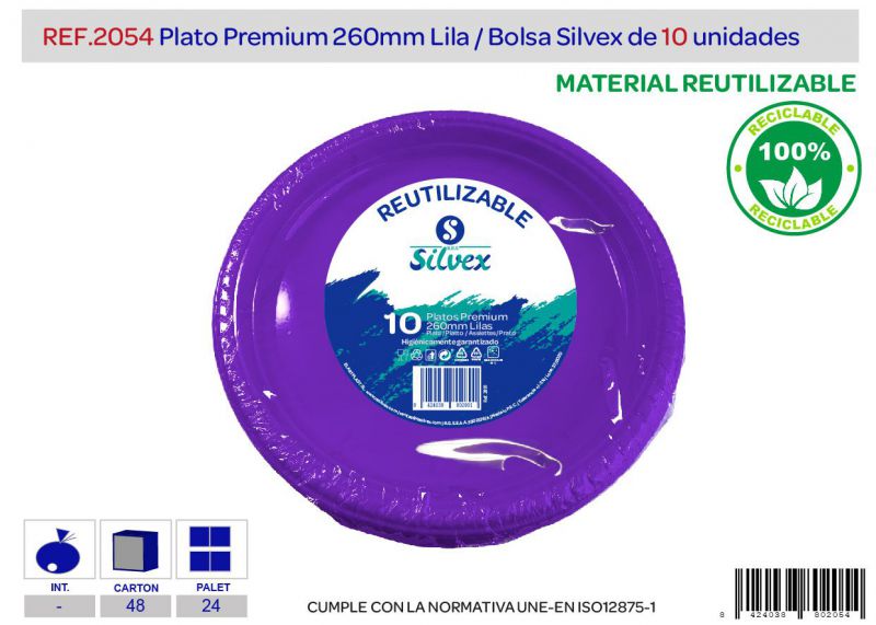 Plato premium reutilizable 260mm lila l,10