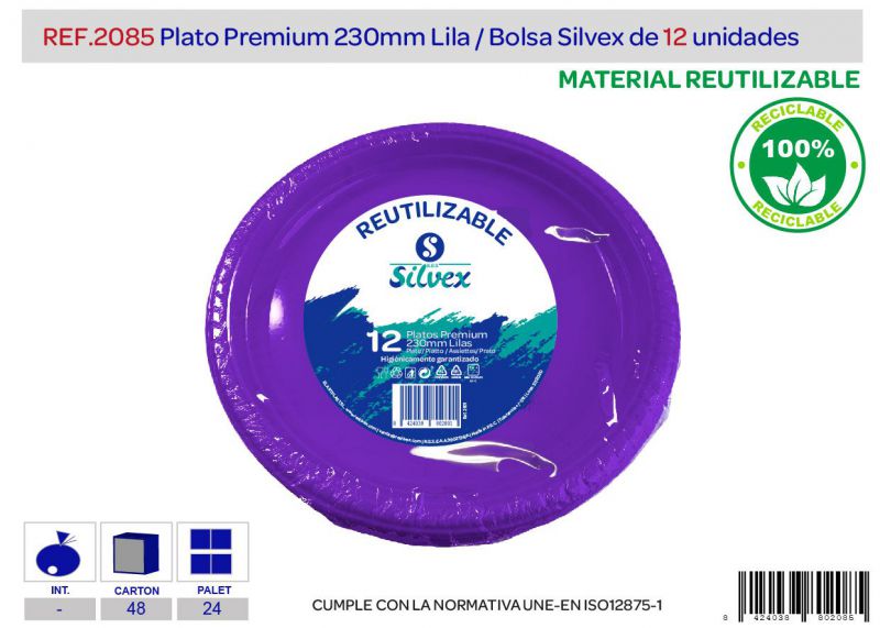Plato premium reutilizable 230mm lila l.12