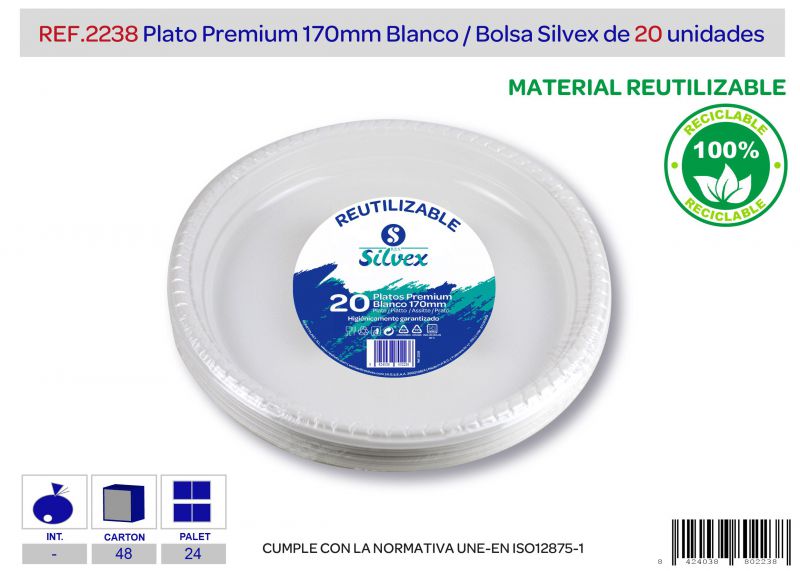 Plato premium reutilizable 170mm blanco l.20