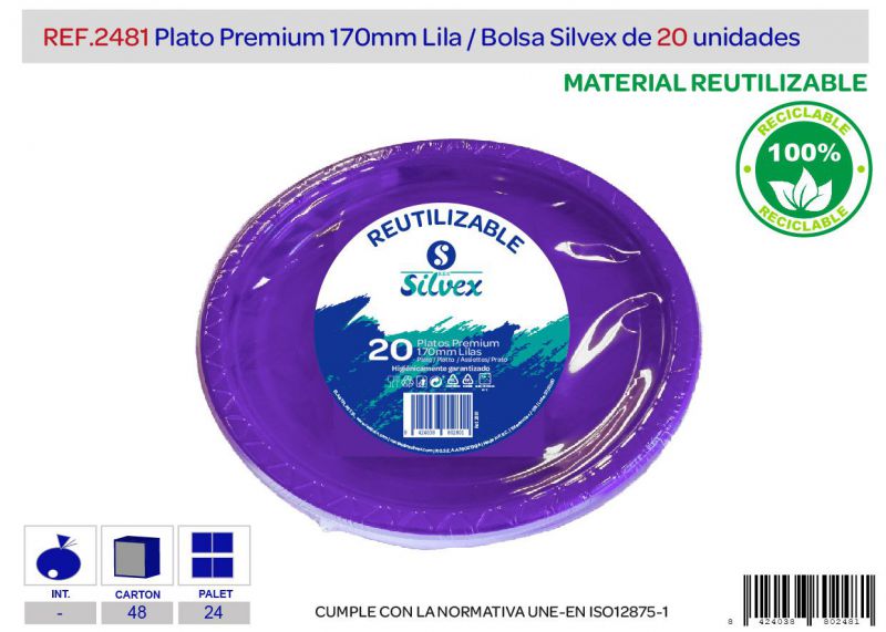 Plato premium reutilizable 170mm lila l.20