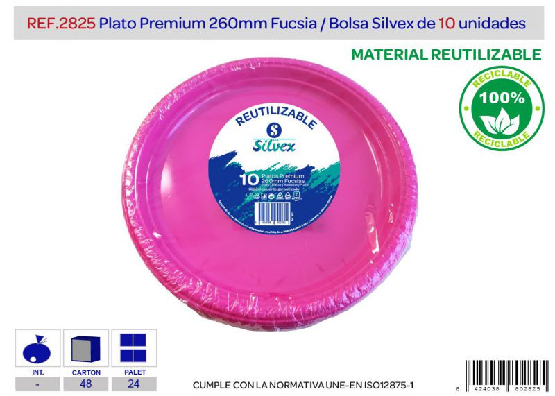 Plato premium reutilizable 260mm fucsia l.10