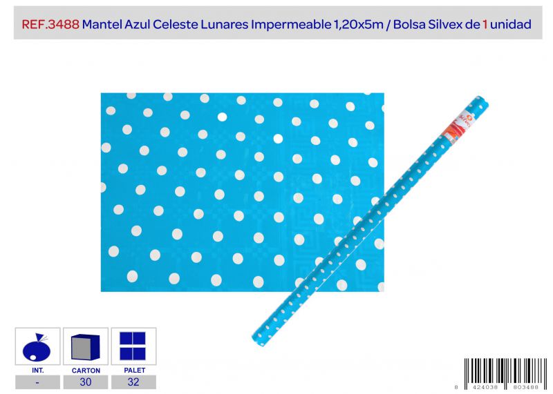 Mantel 1,20 x 5 m. azul celeste lunares lote de  1