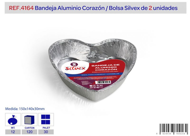 Bandeja aluminio corazon lote de 2     150x140x30