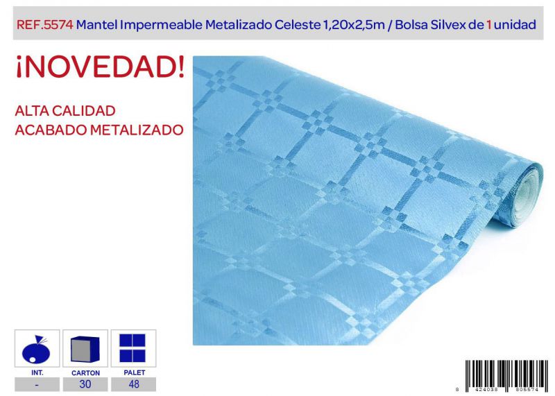 Mantel 1,20 x 2,5 m. azul celeste metalizado lote de 1