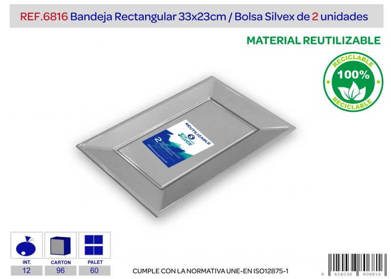 Bandeja rect. reutilizable 330x230 mm plata l.2