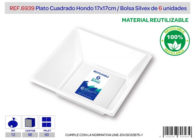 Plato cuadrado reutilizable 170x170mm hondo bl l.6