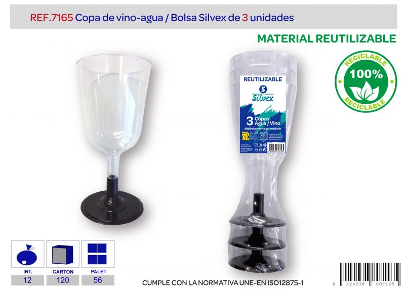 Copa agua/vino reutilizable l.3 pie negro