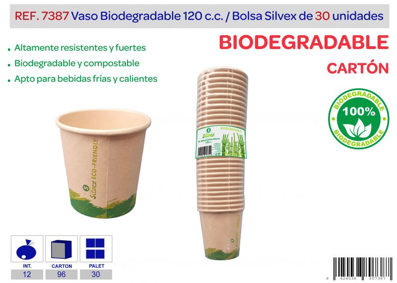 Vaso biodegradable 120 cc lote de 30 carton natural