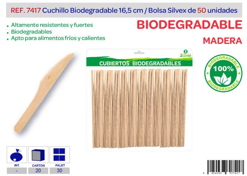 Cuchillo biodegradable lote de 50 madera