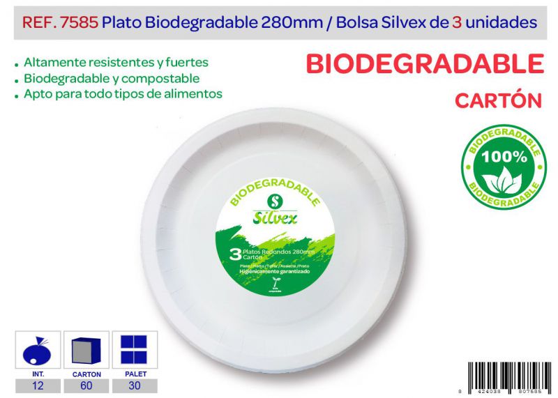 Plato biodegradable 280mm lote de 3 carton