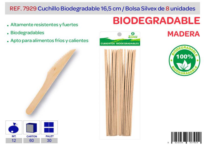 Cuchillo biodegradable lote de 8 madera