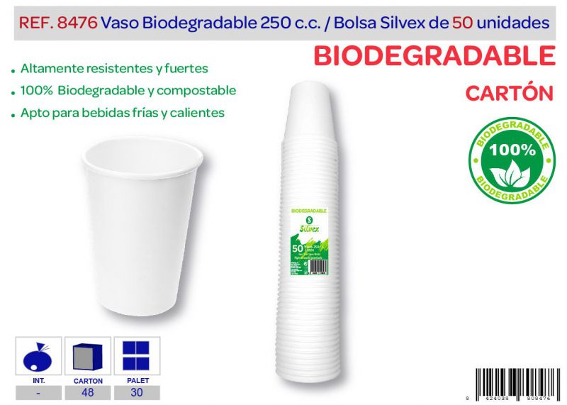 Vaso biodegradable 250 cc lote de 50 cartón