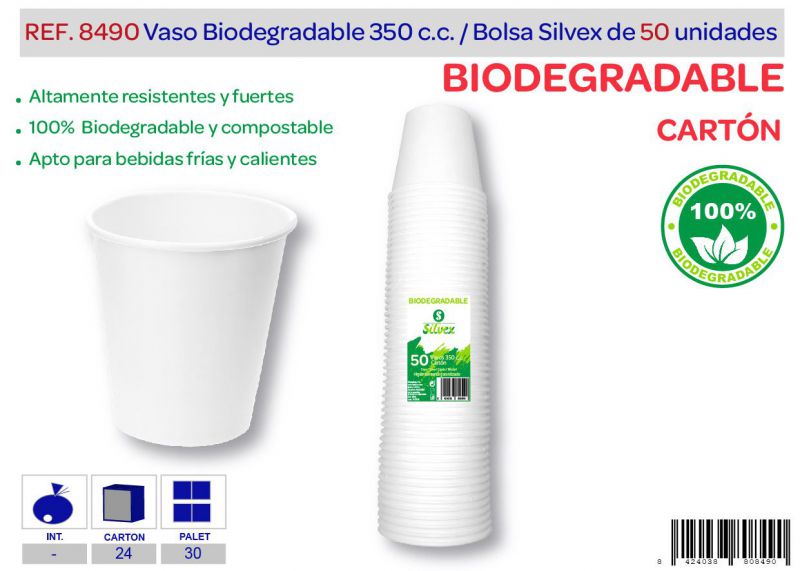 Vaso biodegradable 350 cc lote de 50 cartón