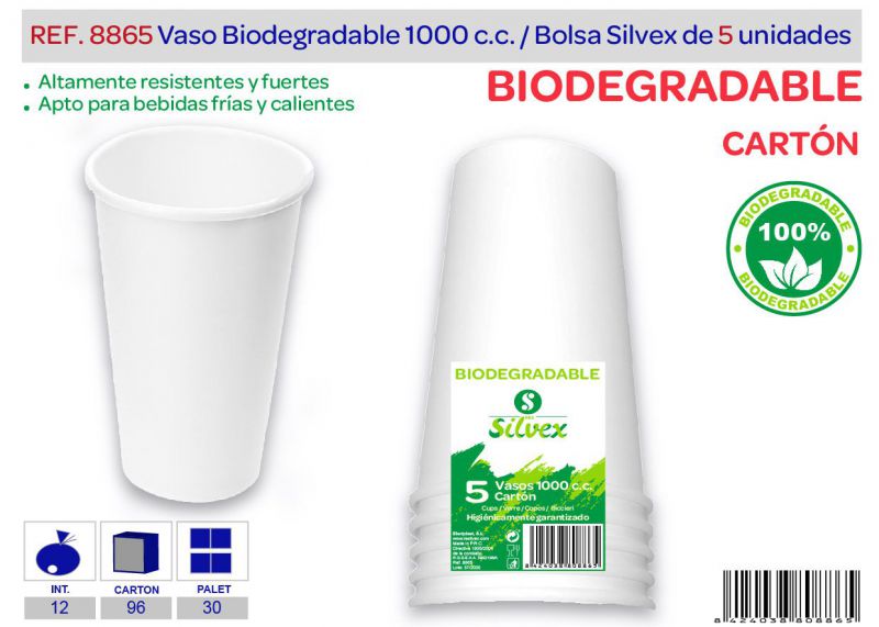 Vaso biodegradable 1000 cc lote de 5 cartón