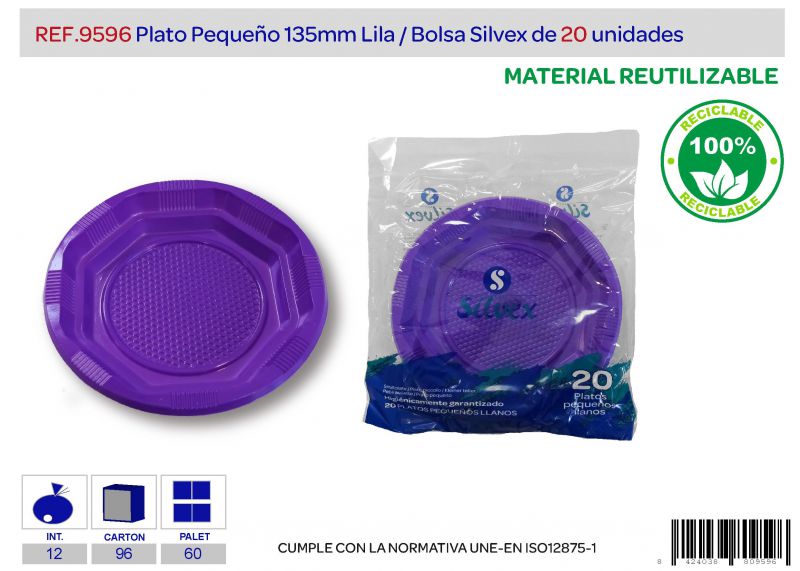 Plato reutilizable 135mm llano lila lote de 20
