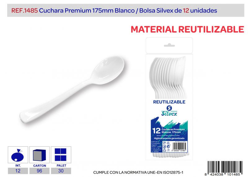 Cuchara premium reutilizable blanco l.12