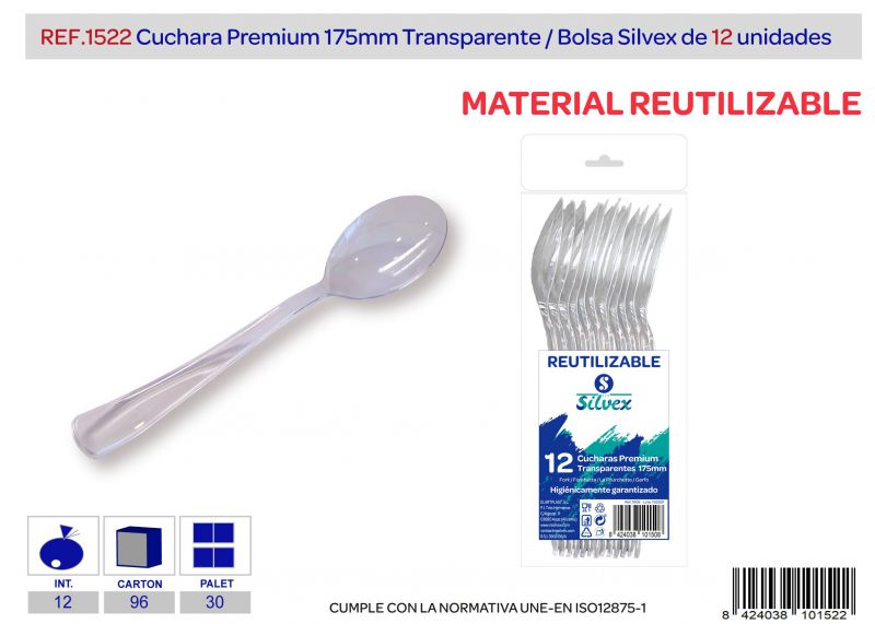 Cuchara premium reutilizable transparente l.12
