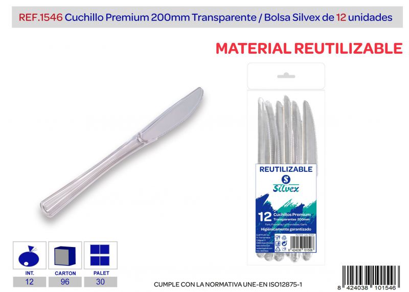Cuchillo premium reutilizable transparente l.12