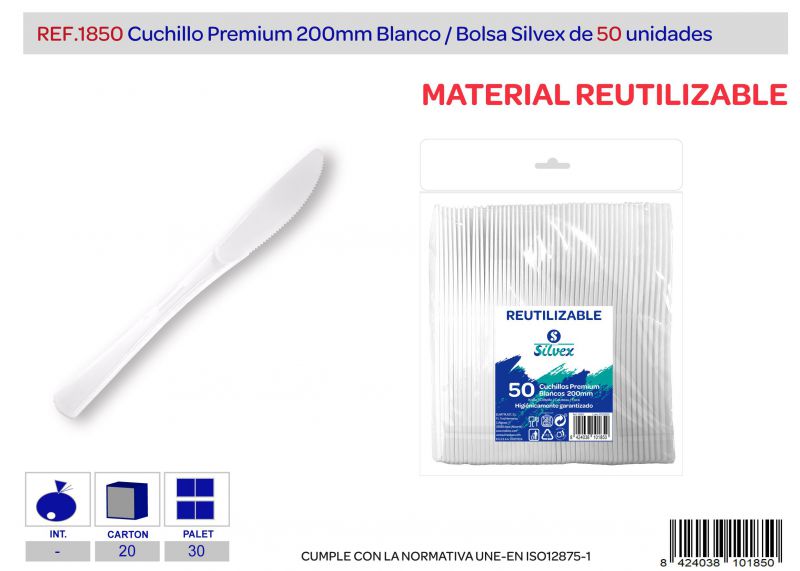 Cuchillo premium reutilizable blanco l.50