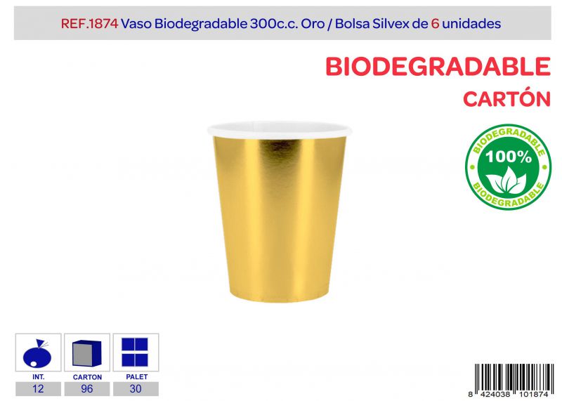 Vaso biodegradable 300 c.c. l.6 oro brillante