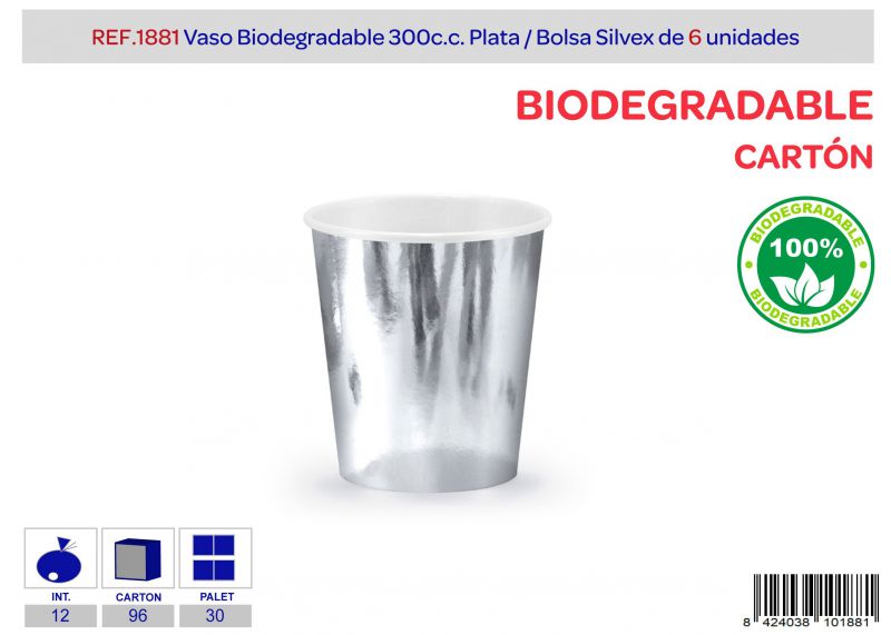 Vaso biodegradable 300 c.c. l.6 plata brillante