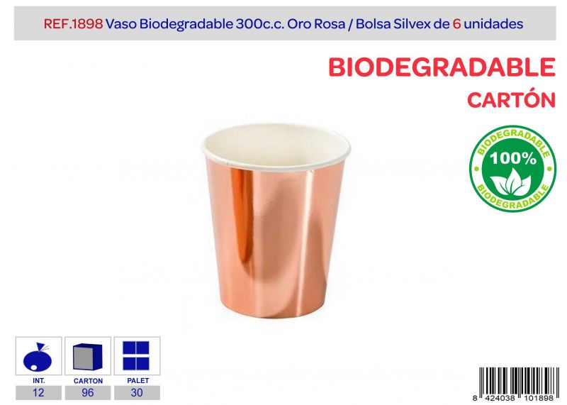 Vaso biodegradable 300 c.c. l.6 oro rosa brillante