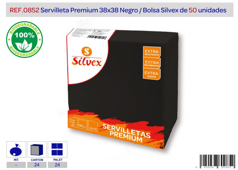 Servilletas premium 38x38 cm negro lote de 50